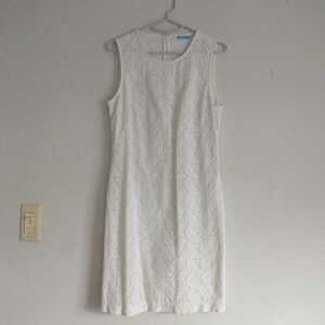 J. MCLAUGHLIN Shift Dress 4 White Paisley Crochet Overlay Cotton Tank Sleeveless